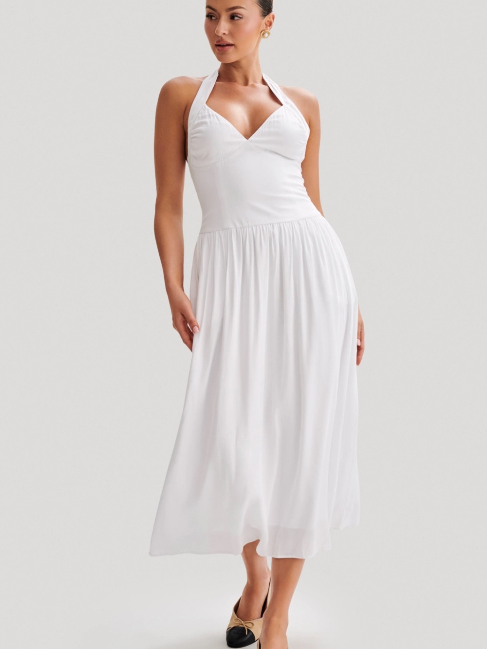 Meshki White Halter Midi Dress